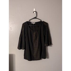 Jennifer Lopez Black Slit 3/4 Sleeve Lightweight Gold Stud Shirt Size XS